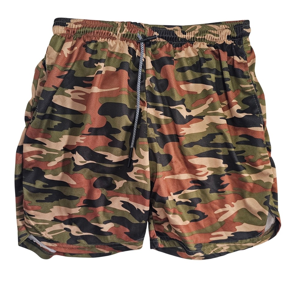 Unbranded Mens Camo Mesh‎ Athletic Shorts Green Brown Camouflage Gym Workout L